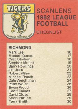 1982 Scanlens VFL #16 Mark  Lee Back